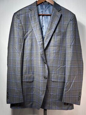 NWT WALTER MORTON 42L Plaid Gray/Blue 2 Btn 100% Worsted Wool Blazer USA